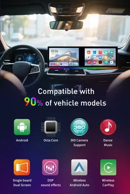 Central Multimídia Dual Screen F80 2×10.1″ UNIVERSAL 4+64GB CASKA Carplay + Android Auto sem fio — detalhe